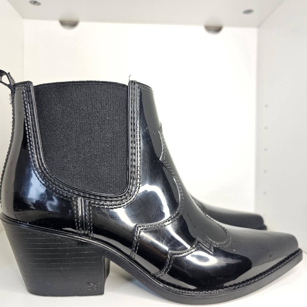 Sam Edelman Size 7 Black Winona Rain Pointed Waterproof Ankle Boot With Heel